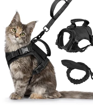 Tactical Cat Harness with Leash Set Puppy Walking Escape Proof Adjustable Pet Vest withControl Handle For Large Cats Small Dogs