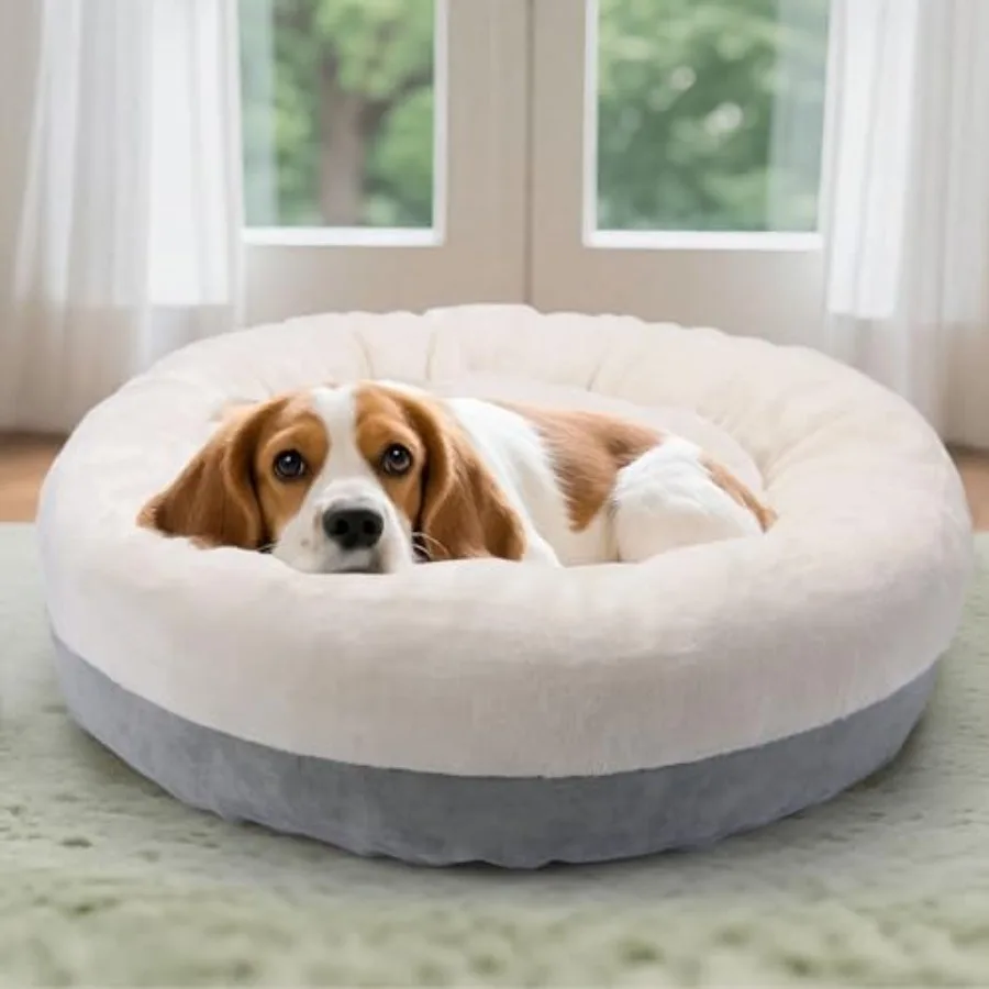 Round Calming Washable Pet Bed for Small and Medium Dogs and Cats 18 Inch Cozy Soft Design with SlipResistant Bottom Ideal for