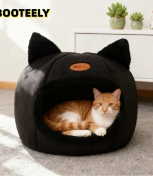 BOOTEELY Black Deep Sleep Comfortable Winter Cat Bed Small Mat Basket Puppy House Products Pet Tent Comfortable Cave