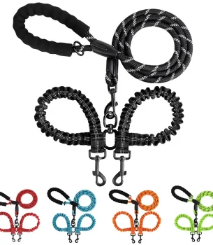Pet Dog Double Leashes Elastic Rope Two Heads Nylon Two Dogs Collars Harness Leads Dog Leashes Dogs Leash Way Coupler Walk Two