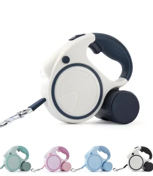 Dog Leash With Led Lights and Garbage Bag Retractable Nylon 5M Traction Rope Belt Durable Walk Run Automatic Extension Dog Lead