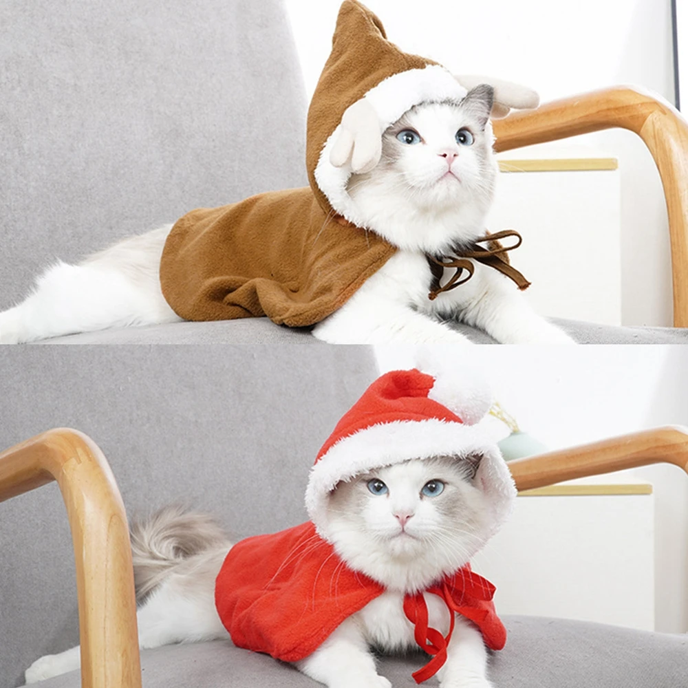 Pet Cat Dog Cape Change Into Santa Cape Deer Red Riding Hood Warm Plush Kawaii Comfortable Windproof Repeat Costume - Image 4