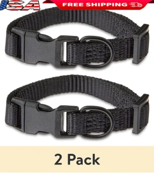 2 Pack Adjustable Polyester Dog Collar X-Small Black Comfortable Leash Attachment D-Ring Secure Prong Buckle Fashionable Fit