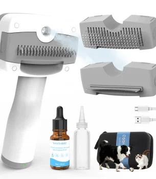 PAWIMOOD 3 in 1 Pet Steam Brush for Dogs Cats Spray Hair Removal Comb Self Cleaning 3 Swap Heads Grooming Dematting Deshedding