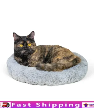 Faux Fur Cat Bed Self Warming Cozy Donut Shape Supportive Design Better Sleep Snuggle and Relaxation