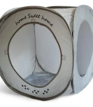 Home Sweet Home Pop Up Cat Cube. A Collapsible Indoor Cat House. Covered Pet Bed Hideaway Cave for Dogs and Other Pets Too. Pop