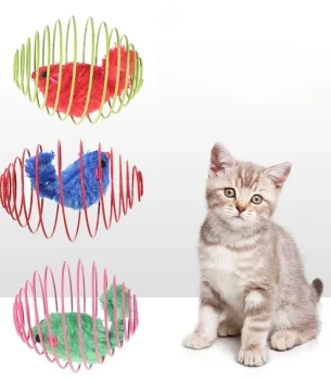 Cat Toy Balls Funny Stretchable Kitten Springs Toys Interactive Caged Rats Rolling Cat Balls Random Color Cat Accessories Pet