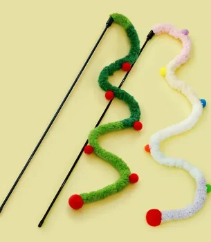 Cat Playing Teaser Wand Toy Cat Teaser Stick Long Handle Soft Color Plush Ball Bite-resistant  Pet Supplies