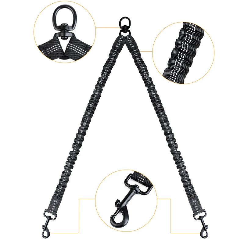 Pet Dog Double Leashes Elastic Rope Two Heads Nylon Two Dogs Collars Harness Leads Dog Leashes Dogs Leash Way Coupler Walk Two - Image 5