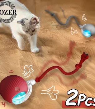 2Pcs Cat Interactive Ball Toys Automatic Rolling Ball Faux Tail Rechargeable Smart Pet Electric Toy Cat Training Imitate Mouse