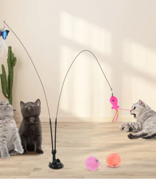 Pet Cat Toy Set Teaser Stick Set Multifunction Interactive Cat Toy Handfree Cat Toy Stick for Cat Training Playing Accessories
