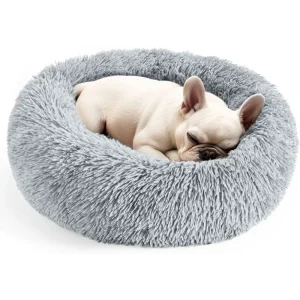 Dog & Cat Bed for Indoor Cats, 20in Calming Donut Bed for Puppy and Kitten, Washable for Small Medium Dogs and Cats (Light Grey)
