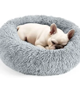 Dog & Cat Bed for Indoor Cats, 20in Calming Donut Bed for Puppy and Kitten, Washable for Small Medium Dogs and Cats (Light Grey)