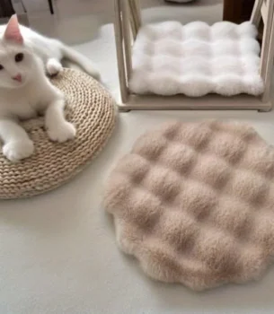 Faux Rabbit Fur Futon Cushion, Round Plush Chair Cover Cushion, Soft Japanese-style Tatami Mat, Memory Foam Meditation Seat Pad