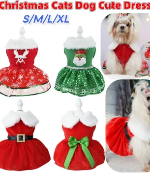 Dog Girls Winter Clothes Comfortable Christmas Dog Dress Soft Small Pet Red Skirt Suit Easy To Clean Christmas Dress Up Supplies