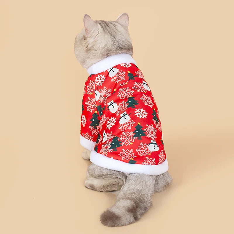 Hot autumn and winter Christmas pet clothes, comfortable and warm cartoon printed pet cat and dog clothes - Image 2