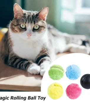 Interactive Toys Pet Electric Balls No Toxic 5pcs Automatic Dog Cat Balls Funny Rolling Toys with 4 Plush Caps for Home Cleaning