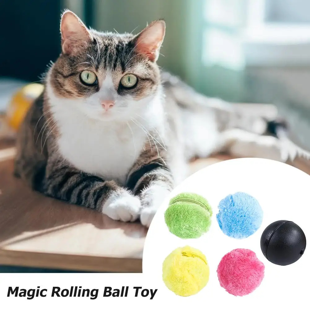 Interactive Toys Pet Electric Balls No Toxic 5pcs Automatic Dog Cat Balls Funny Rolling Toys with 4 Plush Caps for Home Cleaning