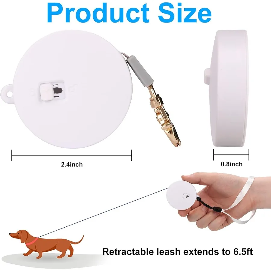 Retractable Dog Leash for Small Dogs Cats up to 11s with 6.5ft AntiPull Strong Nylon Tape Hands Free Mini and Portable Walking - Image 2